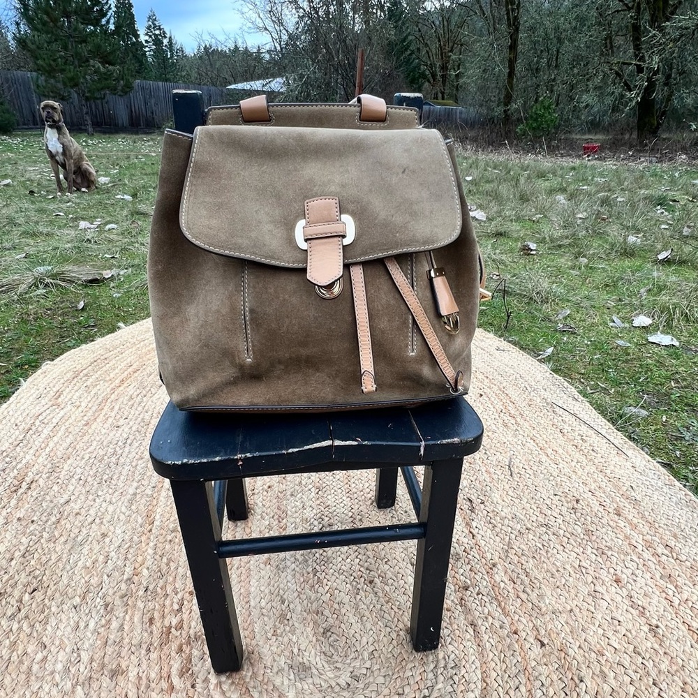 Brown Suede MK Backpack with Tan Accents